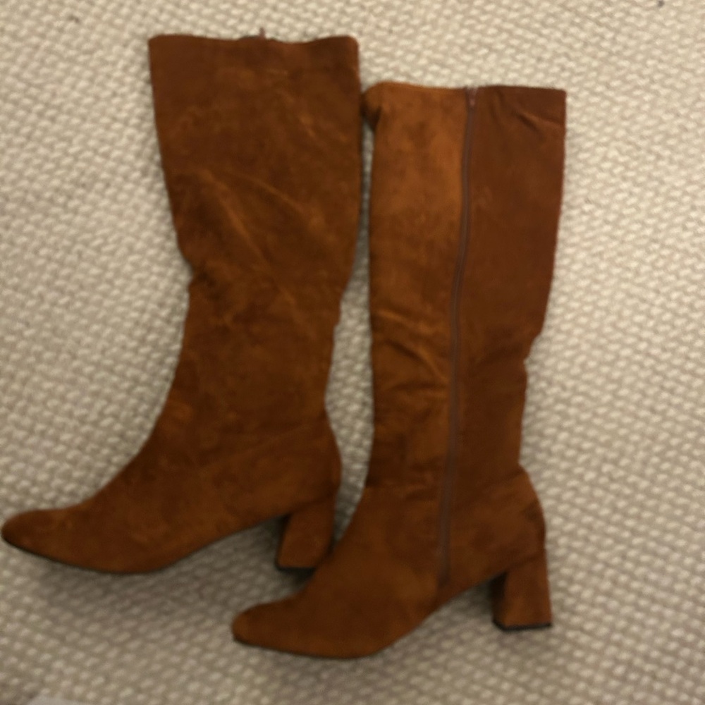 Long Tall Sally Tan Block Heel faux suede Boots